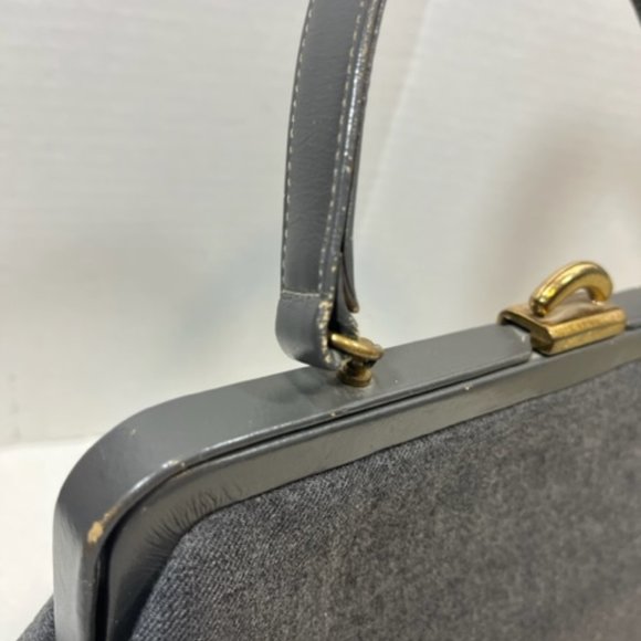 VTG Morris Moskowitz Gray Fabric Patent Handbag w/Coin Purse Handbag 11x 5x7.5" - Picture 12 of 13